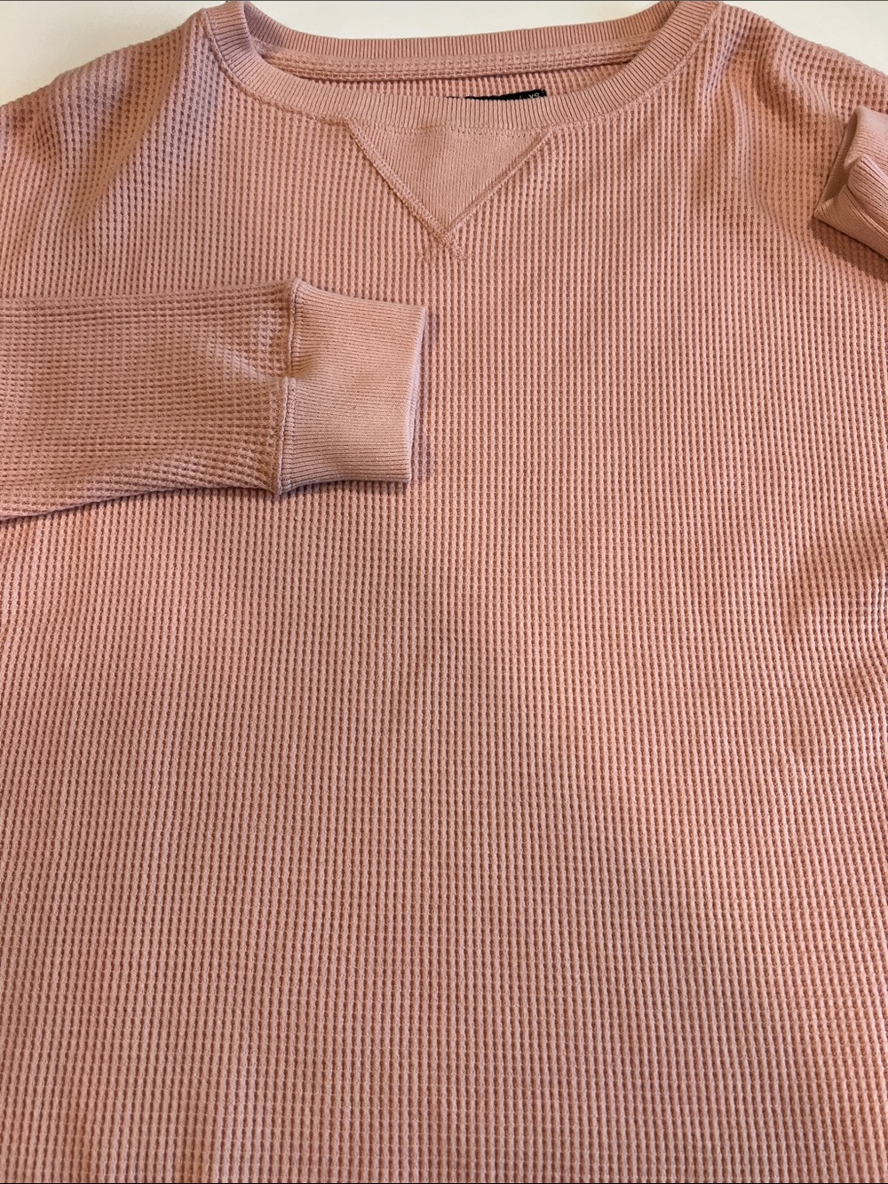 Abercrombie & Fitch - XS, boxy cropped Waffle Crewneck Top - Dusty Pink